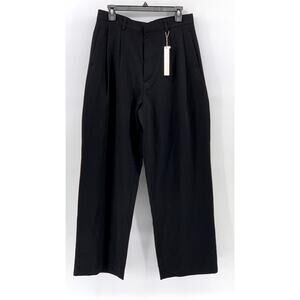 SIGNATURE Women's Black Pleated Wide-Leg Pants SZ L